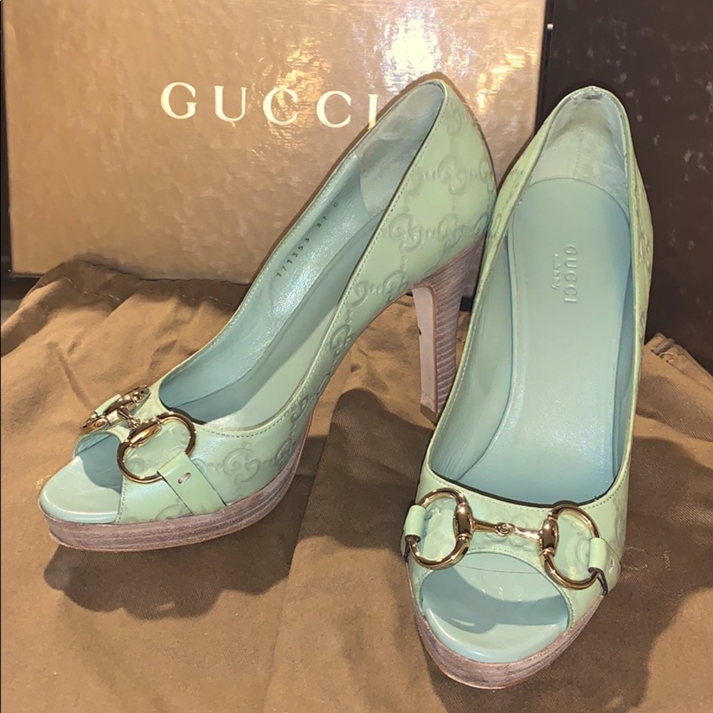 GUCCI Guccissima Mint Heels sz 37 C 6.5/7
